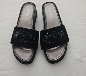 Donald J. Pliner Black Jeweled Slide Mules